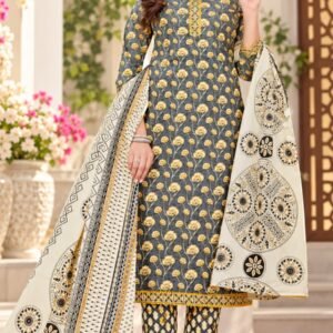 Premium cotton dress material with floral print and matching dupatta